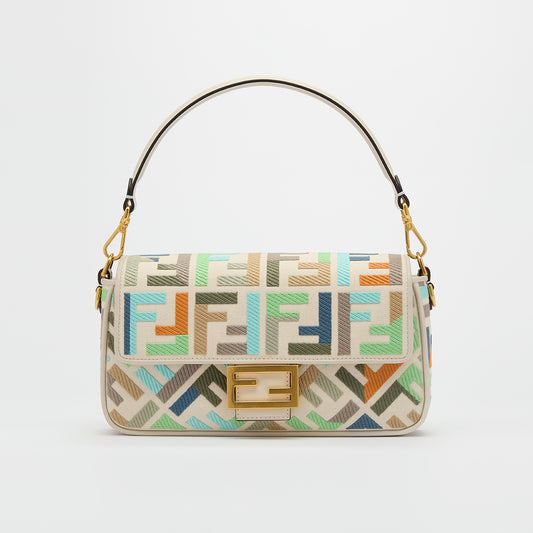 Baguette Multicolour Canvas Bag With FF Embroidery