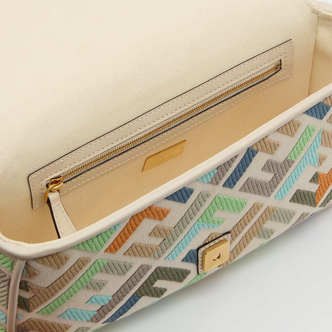 Baguette Multicolour Canvas Bag With FF Embroidery