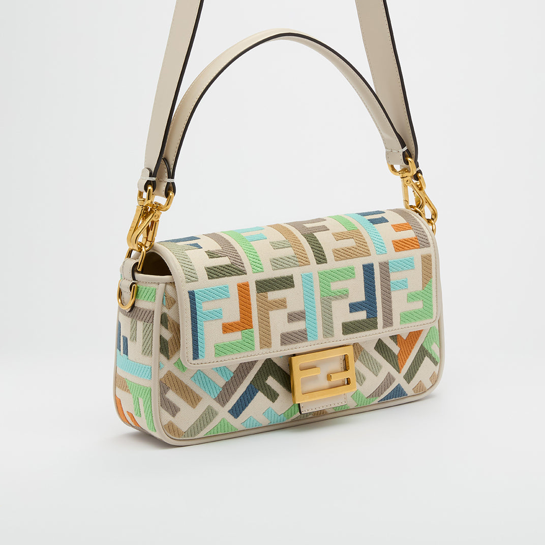 Baguette Multicolour Canvas Bag With FF Embroidery