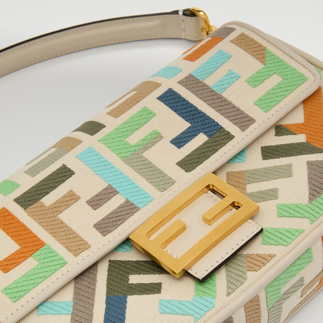 Baguette Multicolour Canvas Bag With FF Embroidery