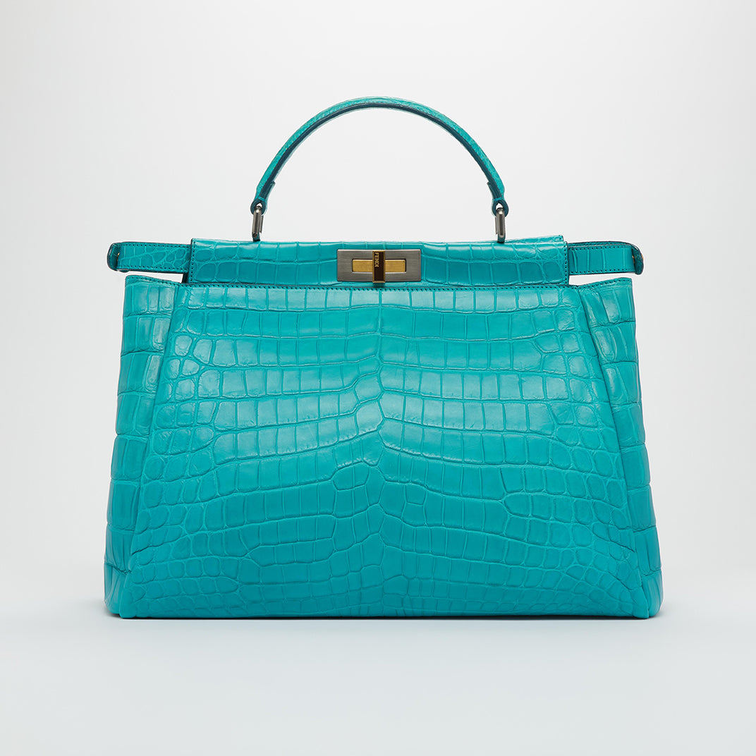 Peekaboo Large Handbag in Teal Blue Exotic Leather