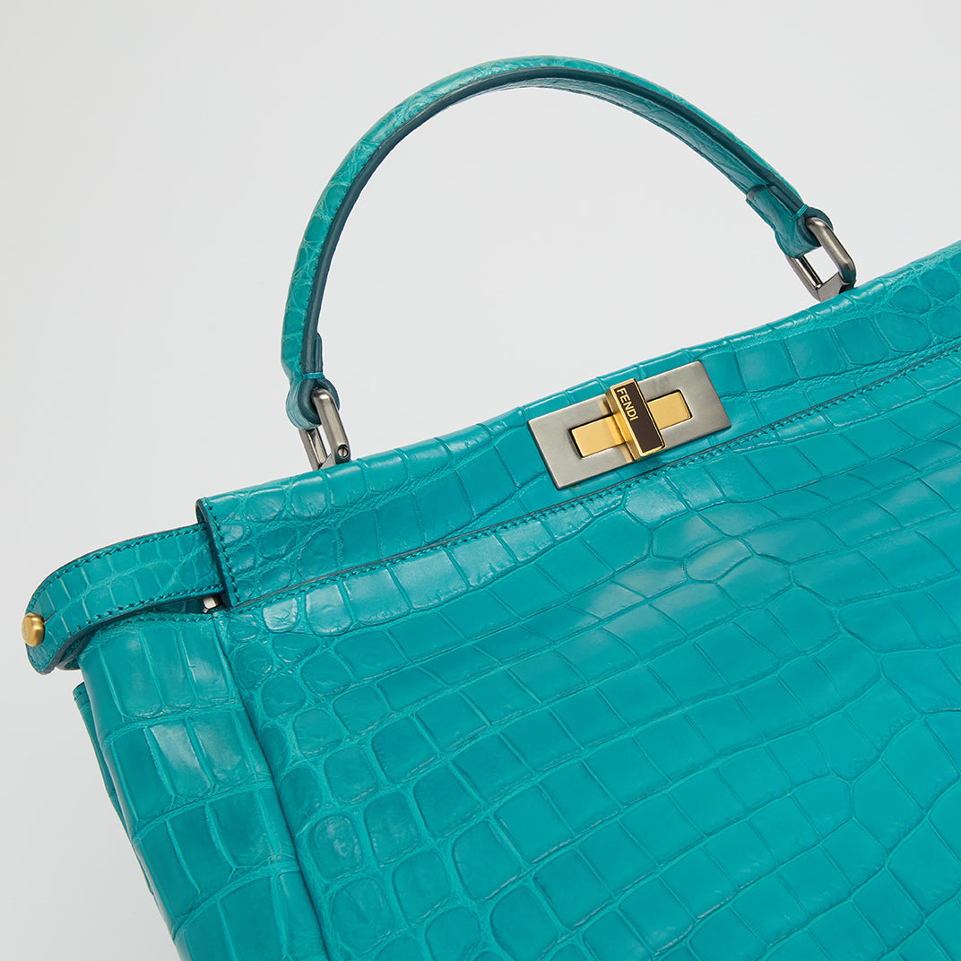 Peekaboo Large Handbag in Teal Blue Exotic Leather