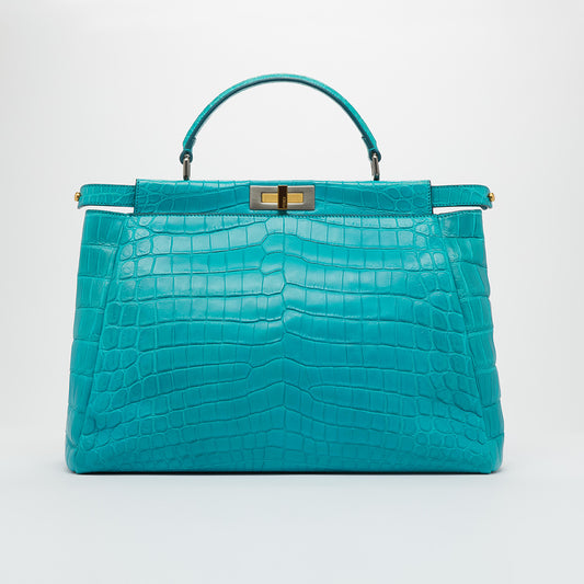 Peekaboo Large Handbag in Teal Blue Exotic Leather