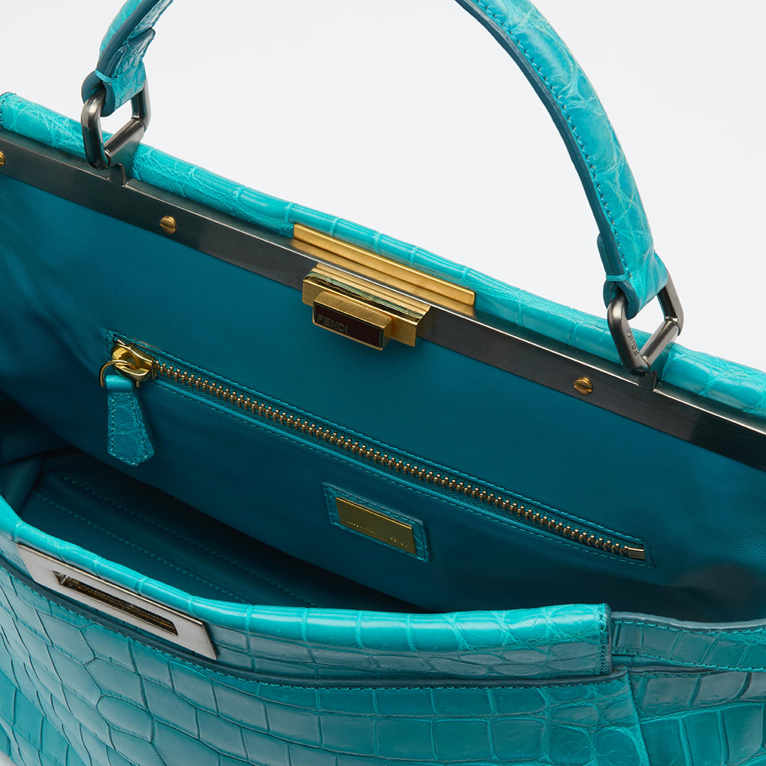 Peekaboo Large Handbag in Teal Blue Exotic Leather