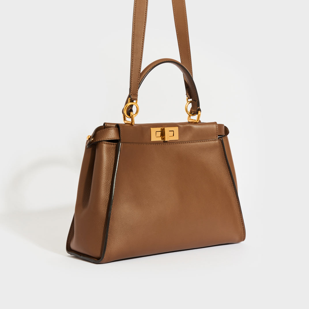 FENDI Peekaboo Nappa Leather Handbag in Brown COCOON