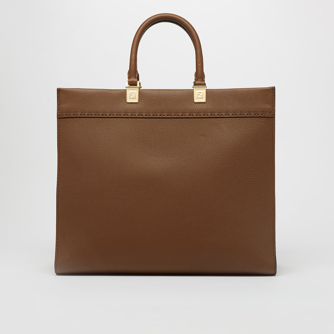 Sunshine Logo-Debossed Leather Tote Bag in Brown
