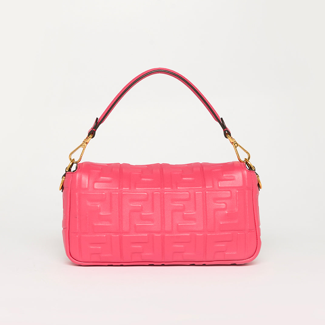 Small Zucca Baguette Bag in Pink Embossed Leather