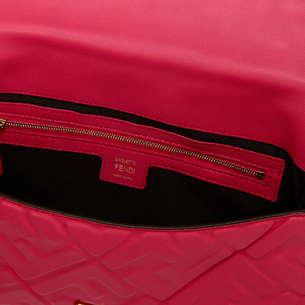 Small Zucca Baguette Bag in Pink Embossed Leather