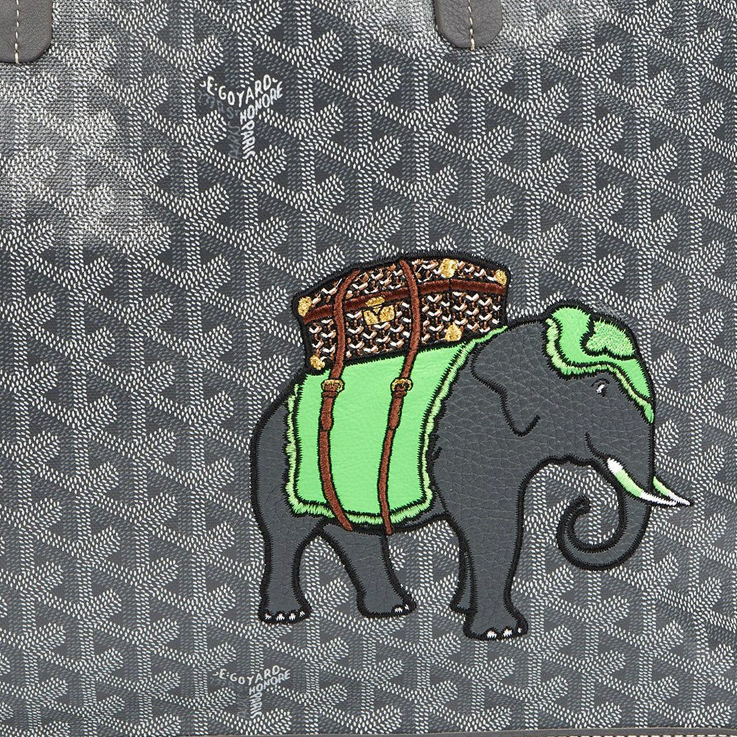 Embroidered Elephant Anjou PM Tote in Grey