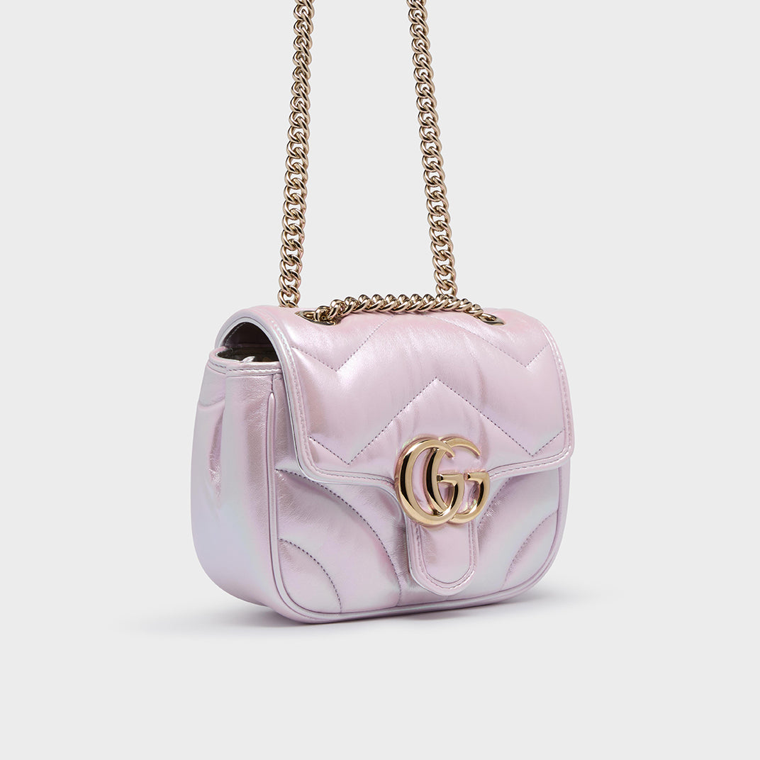 GG Marmont Mini Shoulder Bag in Iridescent Pink