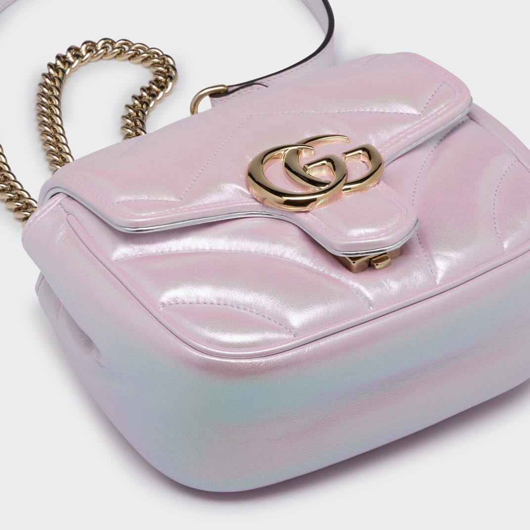 GG Marmont Mini Shoulder Bag in Iridescent Pink