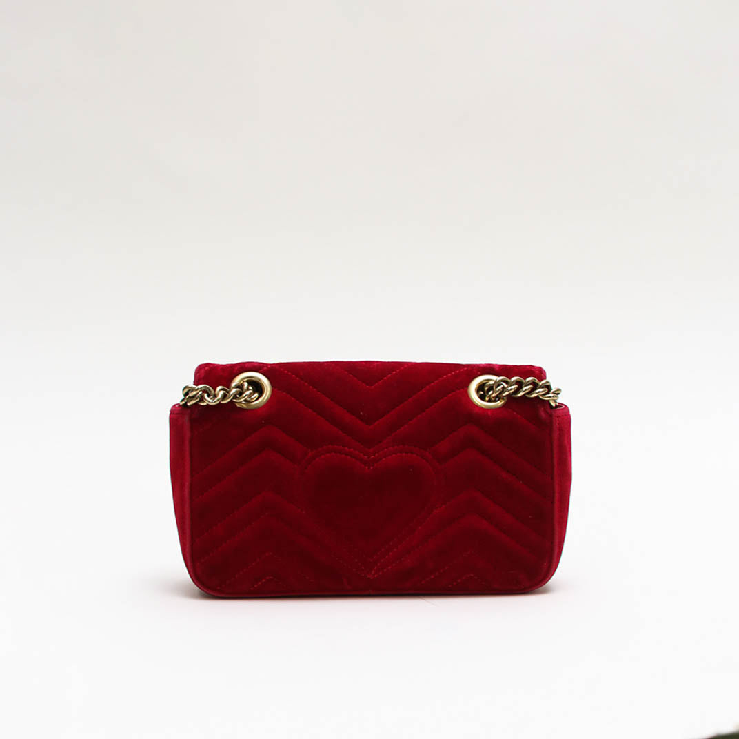 GG Marmont Mini Velvet Shoulder Bag in Red [ReSale]
