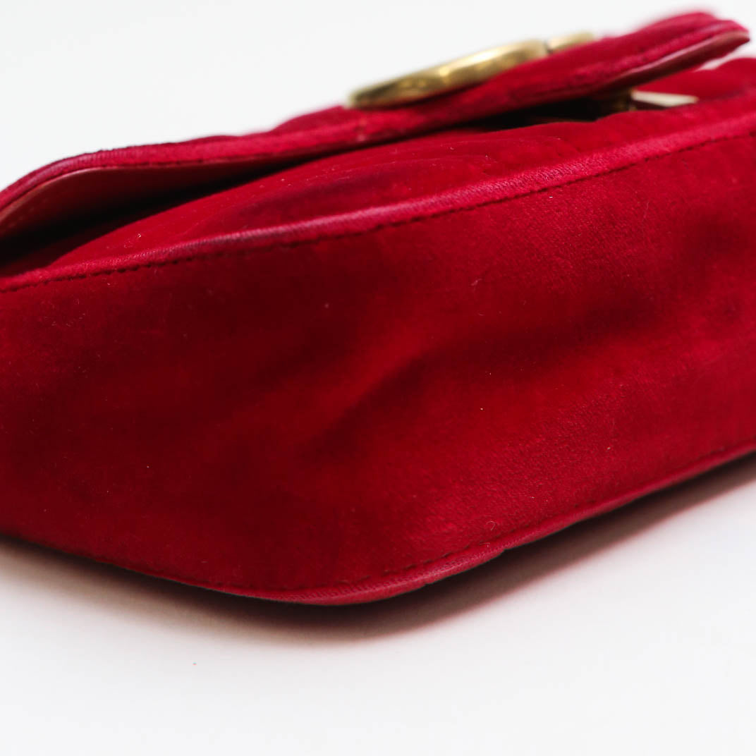 GG Marmont Mini Velvet Shoulder Bag in Red [ReSale]