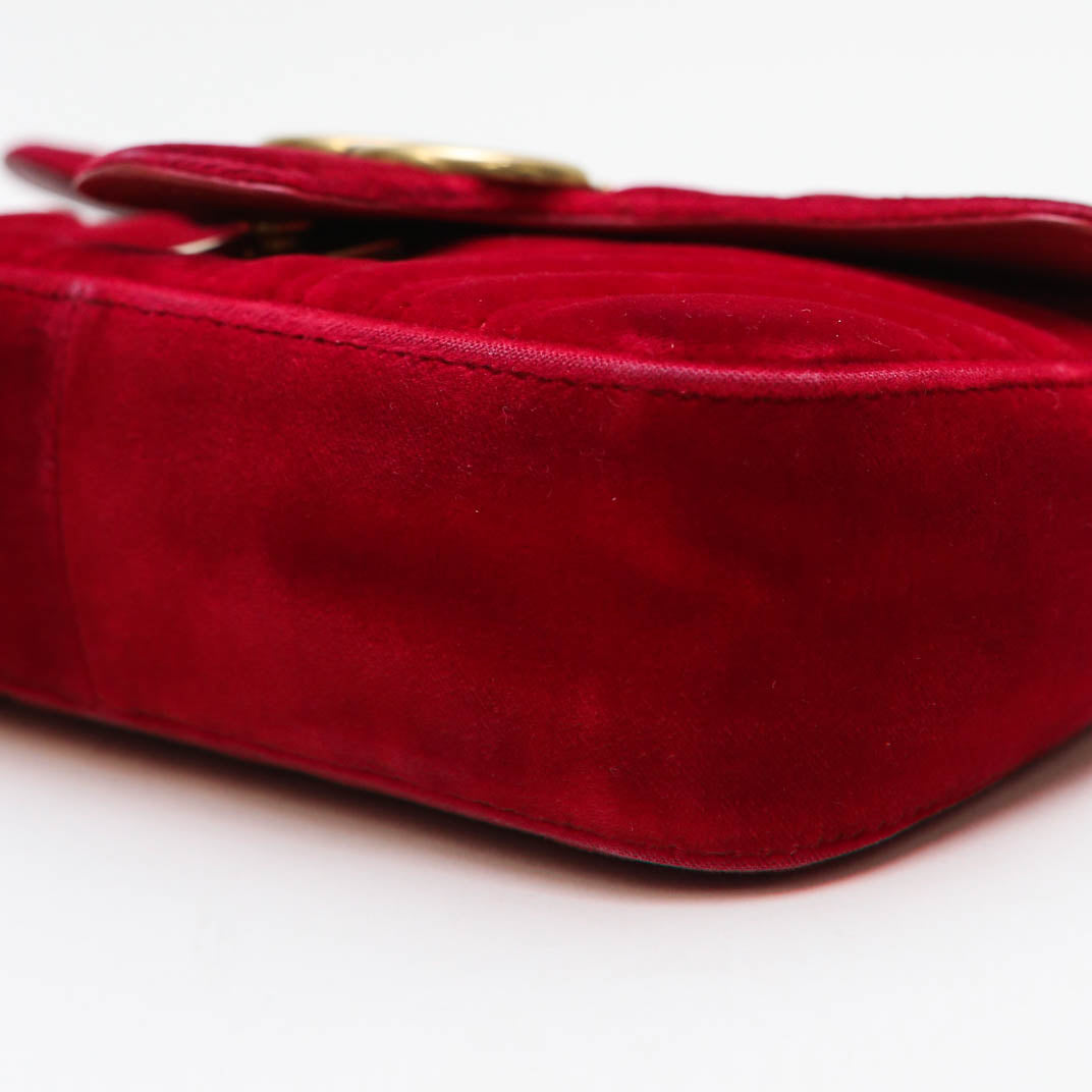 GG Marmont Mini Velvet Shoulder Bag in Red [ReSale]