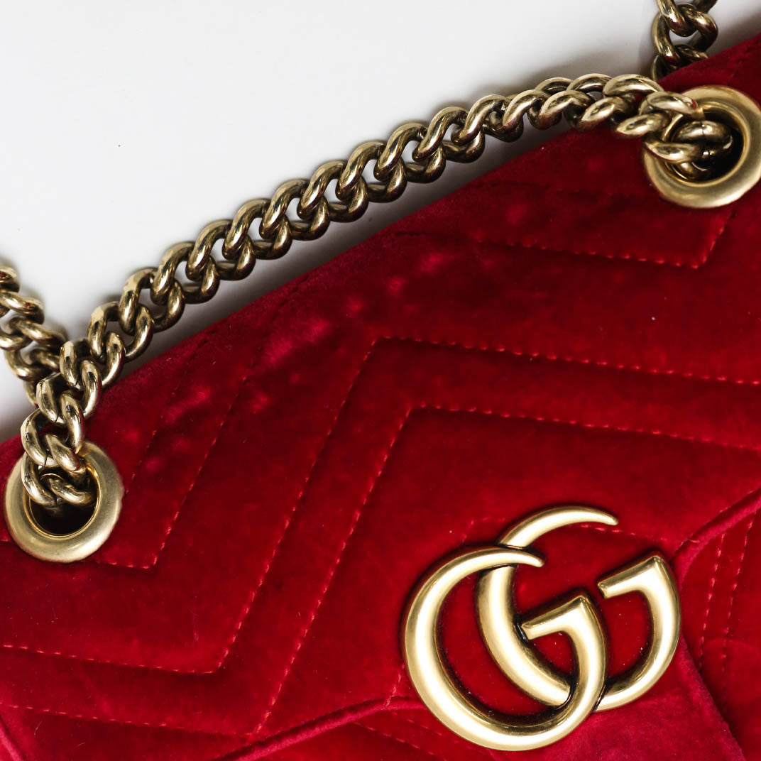 GG Marmont Mini Velvet Shoulder Bag in Red [ReSale]