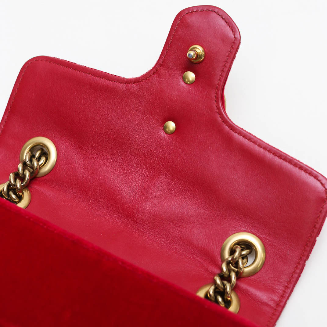 GG Marmont Mini Velvet Shoulder Bag in Red [ReSale]