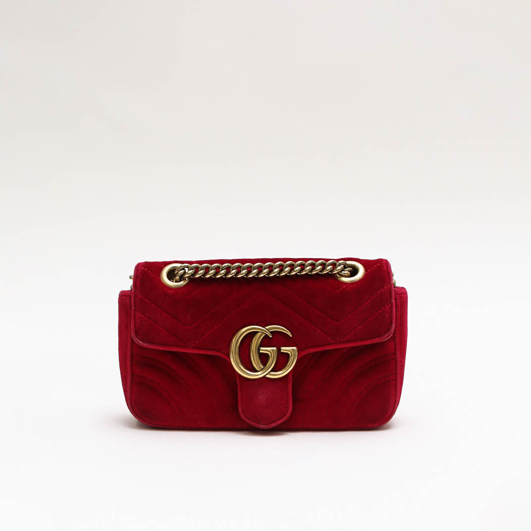 GG Marmont Mini Velvet Shoulder Bag in Red [ReSale]