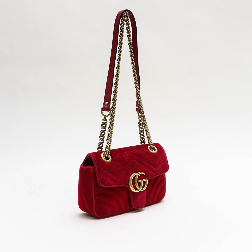 GG Marmont Mini Velvet Shoulder Bag in Red [ReSale]