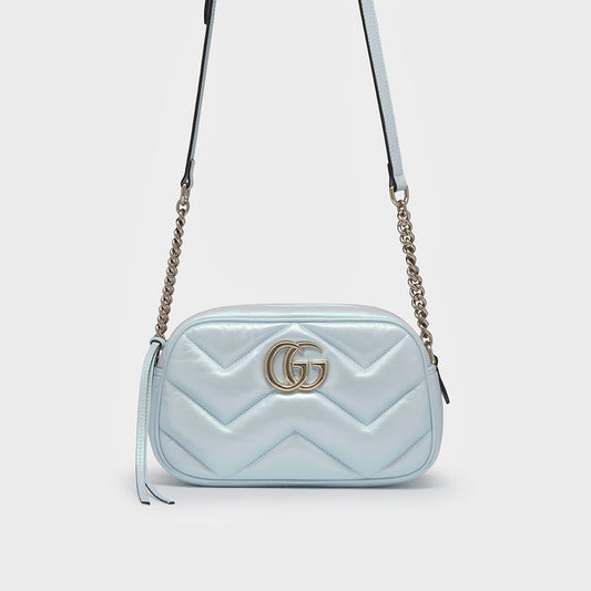 GG Marmont Small Shoulder Bag in Iridescent Blue