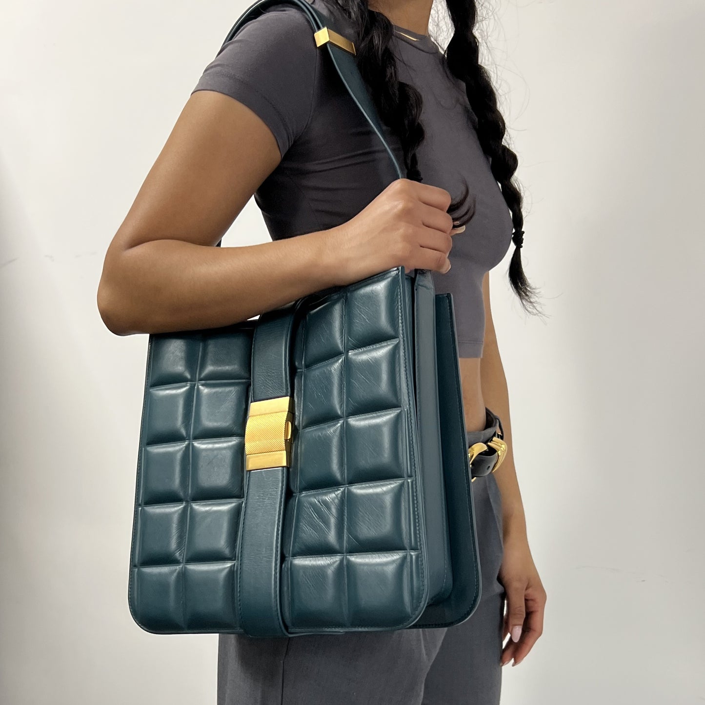 The Padded Marie Leather Shoulder Bag in Ottanio