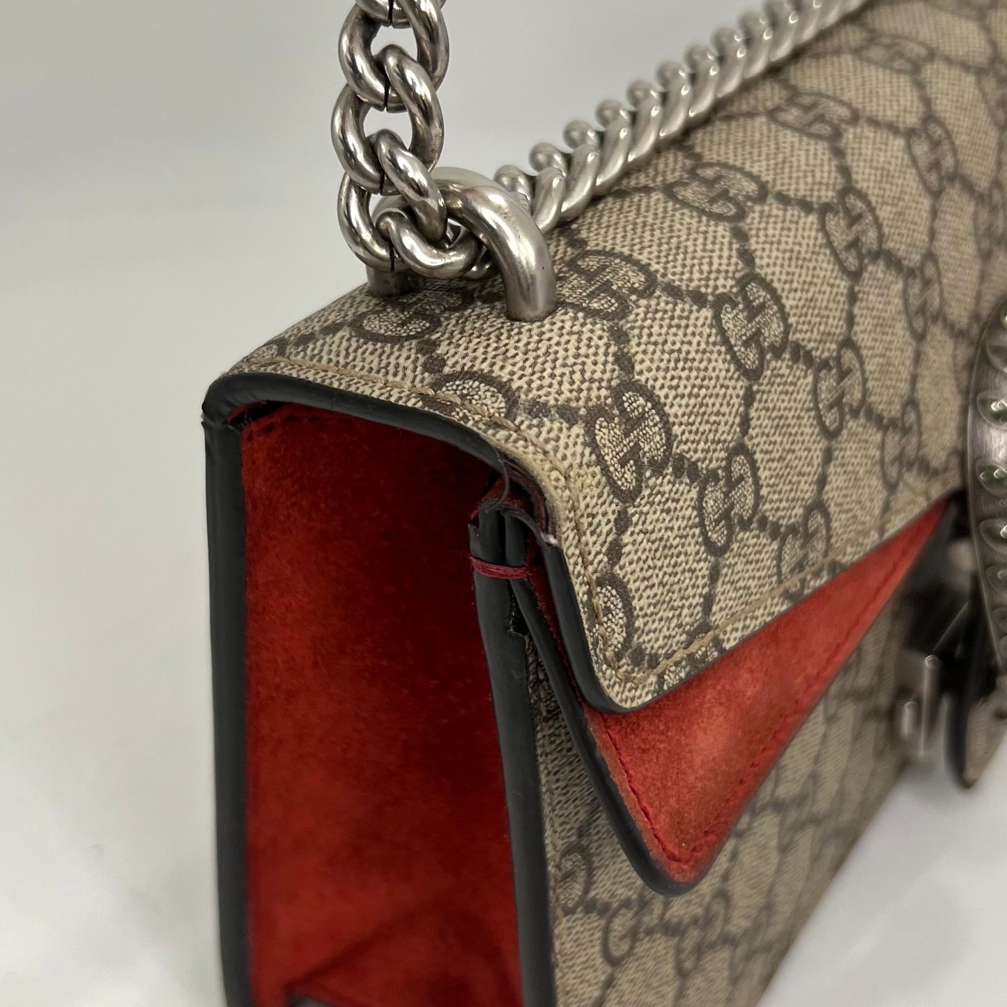 Dionysus GG Supreme Small Bag With Suede Trim in Red [ReSale]