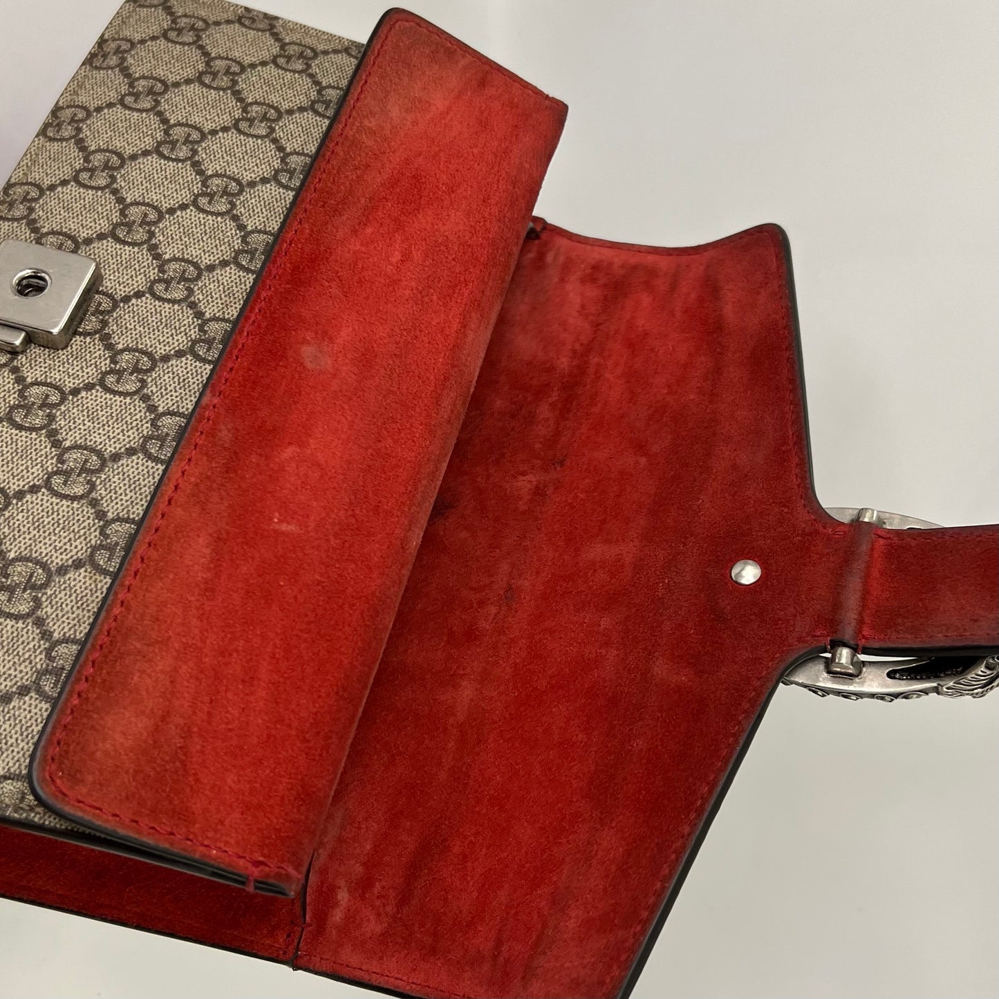 Dionysus GG Supreme Small Bag With Suede Trim in Red [ReSale]