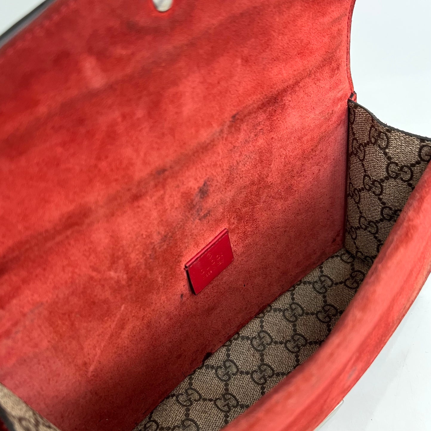 Dionysus GG Supreme Small Bag With Suede Trim in Red [ReSale]