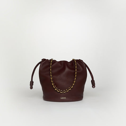 Medium Flamenco Purse Bucket Bag in Dark Burgundy