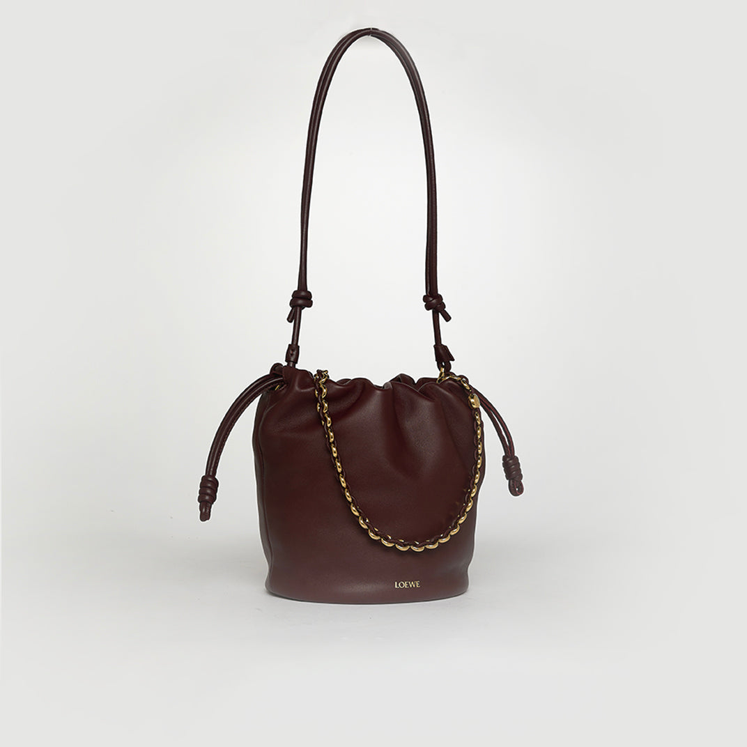 Medium Flamenco Purse Bucket Bag in Dark Burgundy