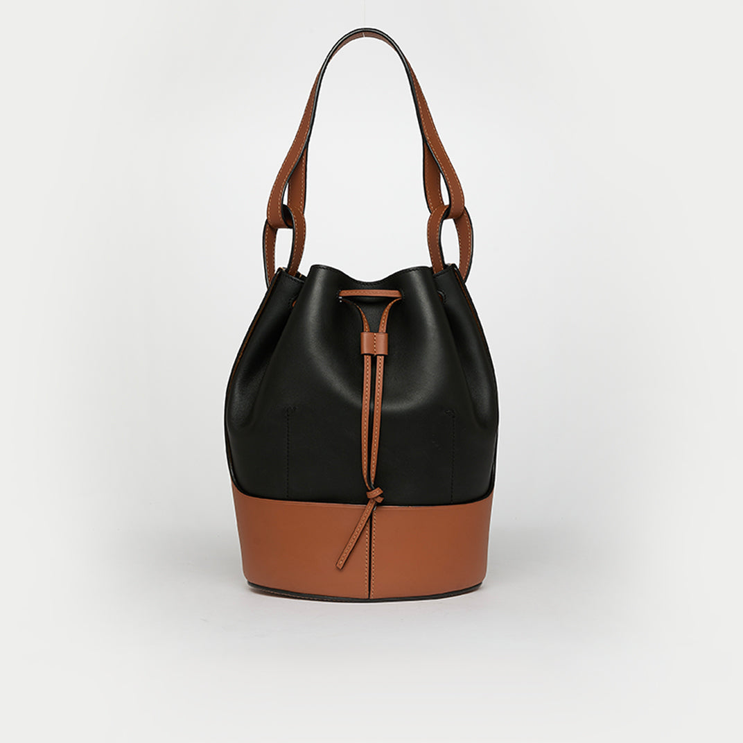 Medium Balloon Bag in Black and Brown Leather