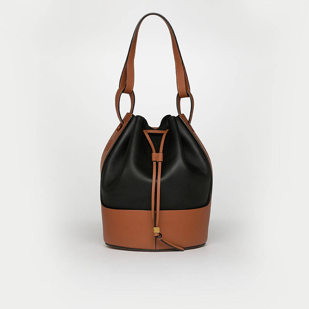 Medium Balloon Bag in Black and Brown Leather