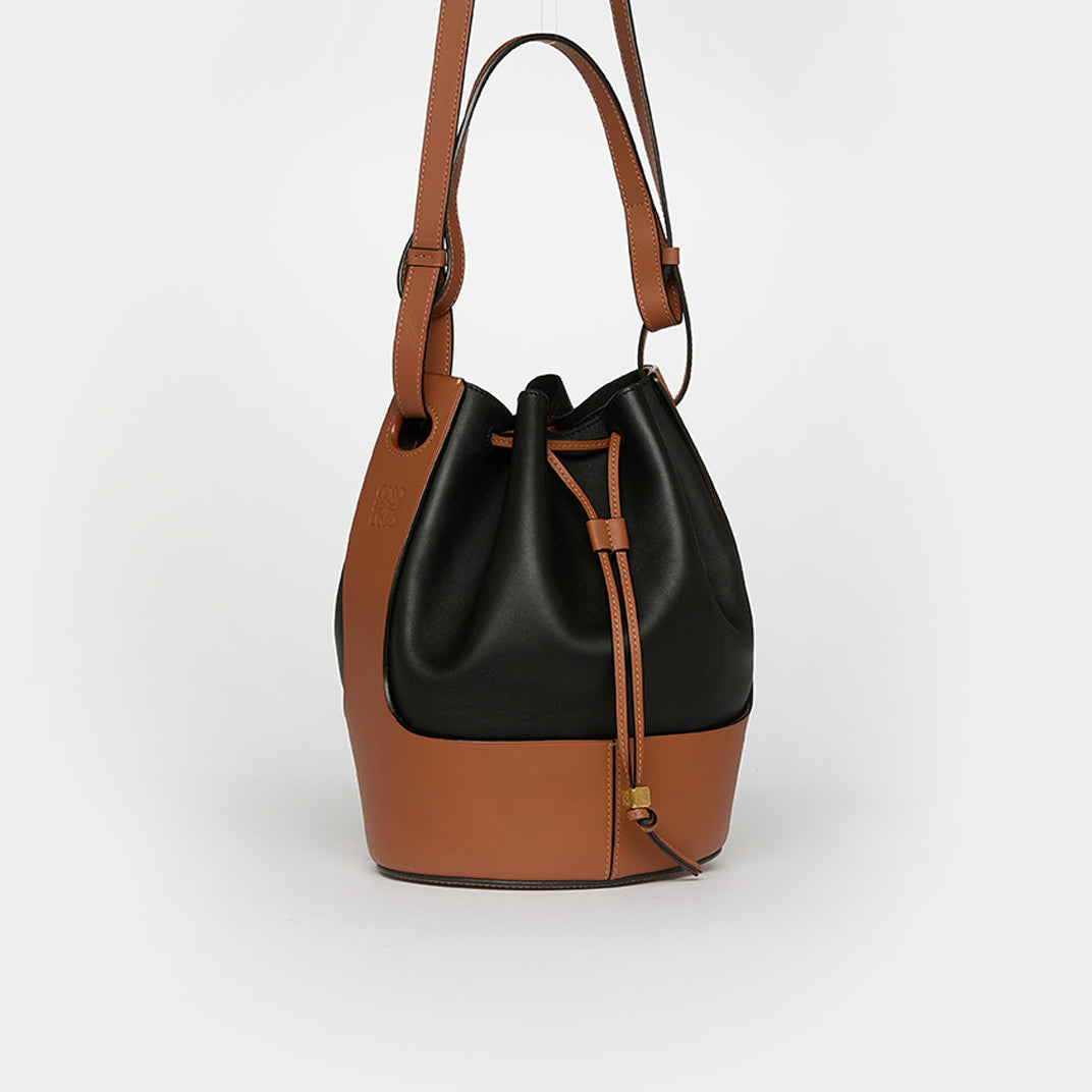 Medium Balloon Bag in Black and Brown Leather