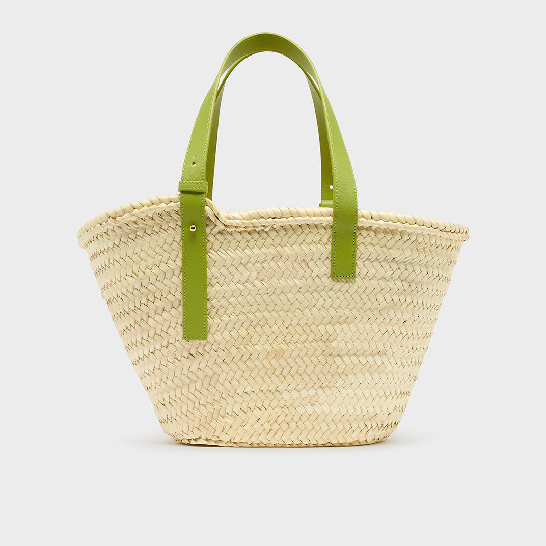 Medium Basket Bag in Natural Meadow Green