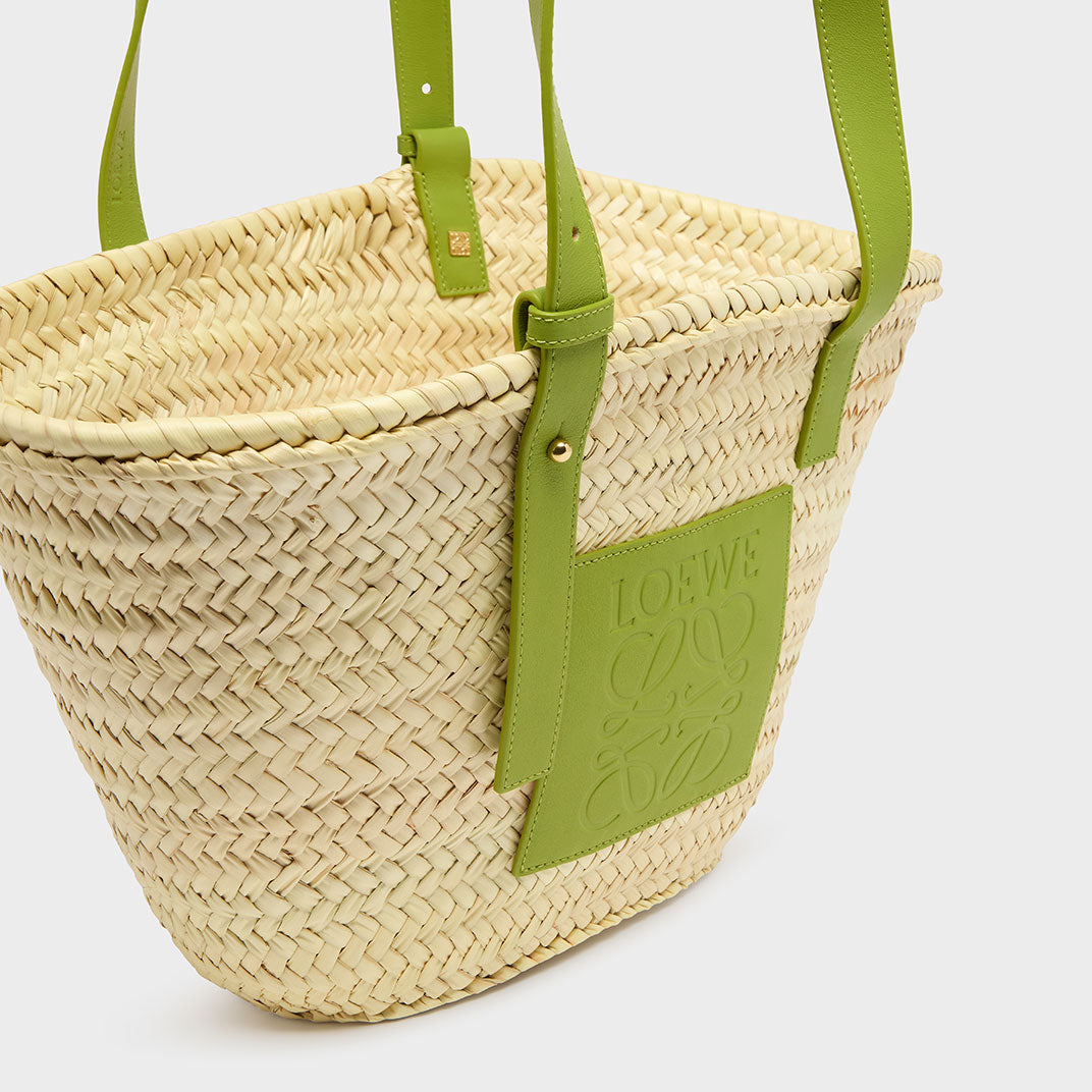 Medium Basket Bag in Natural Meadow Green