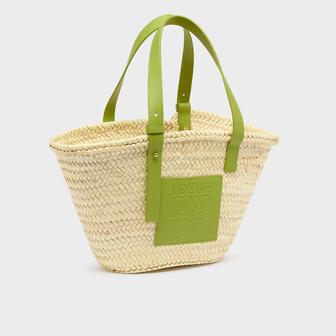 Medium Basket Bag in Natural Meadow Green