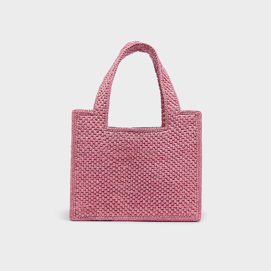 X Paula's Ibiza Mini Raffia Tote in Pink