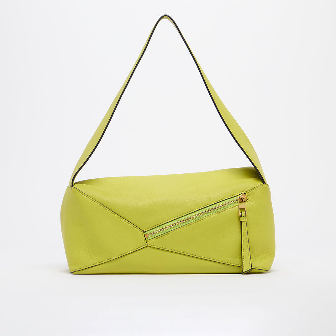 Puzzle Leather Hobo Bag in Lime Yellow