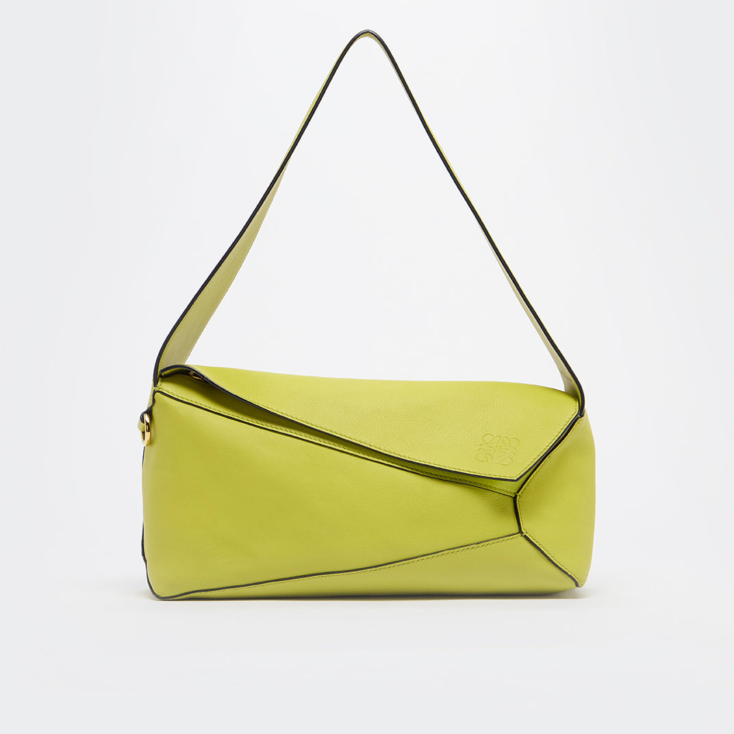 Puzzle Leather Hobo Bag in Lime Yellow