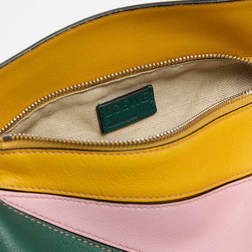 Puzzle Small Tricolor Leather Shoulder Bag in Pink and Green