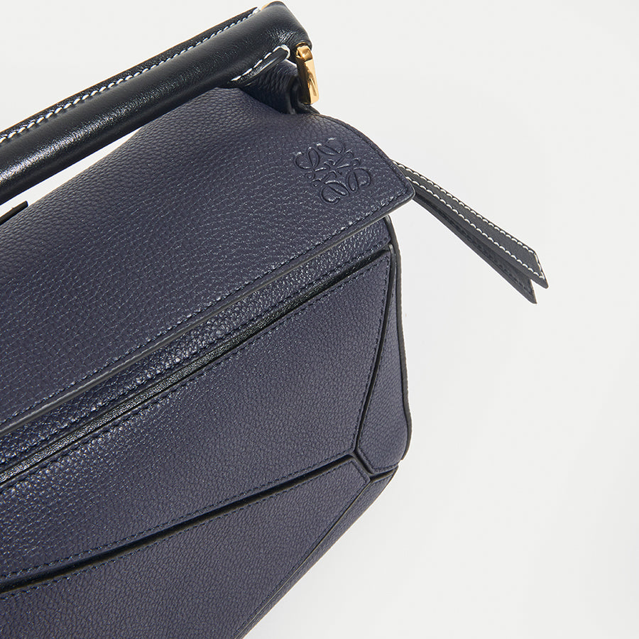 Puzzle Small Grained Leather Bag in Navy [ReSale]
