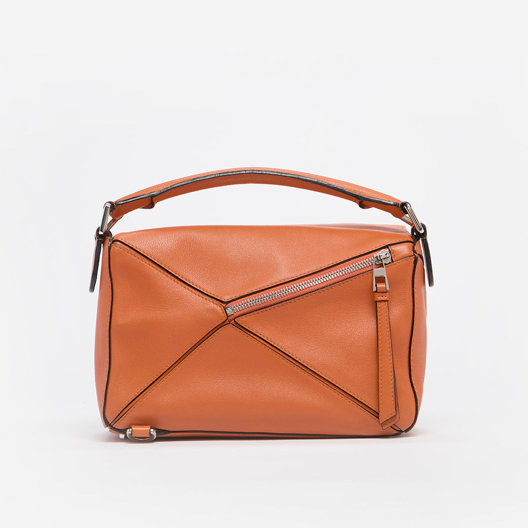 Puzzle Small Leather Shoulder Bag in Orange