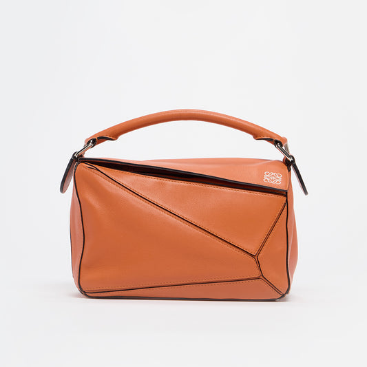 Puzzle Small Leather Shoulder Bag in Orange