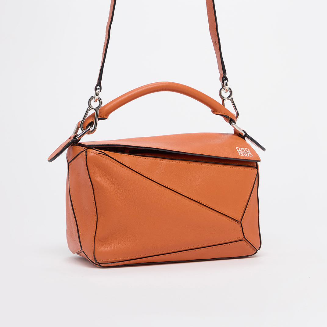 Puzzle Small Leather Shoulder Bag in Orange