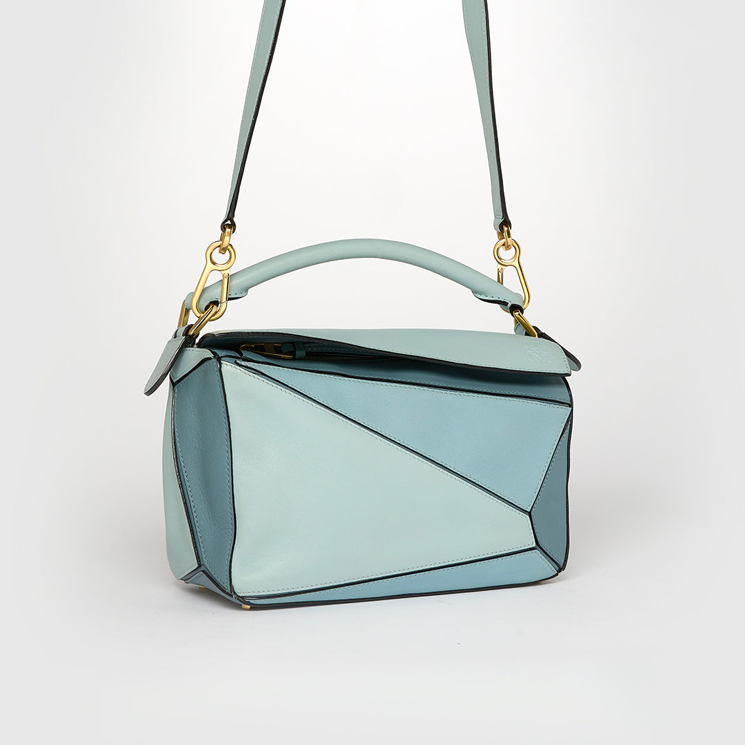 LOEWE Puzzle Small Tricolour Leather Bag in Light Blue COCOON