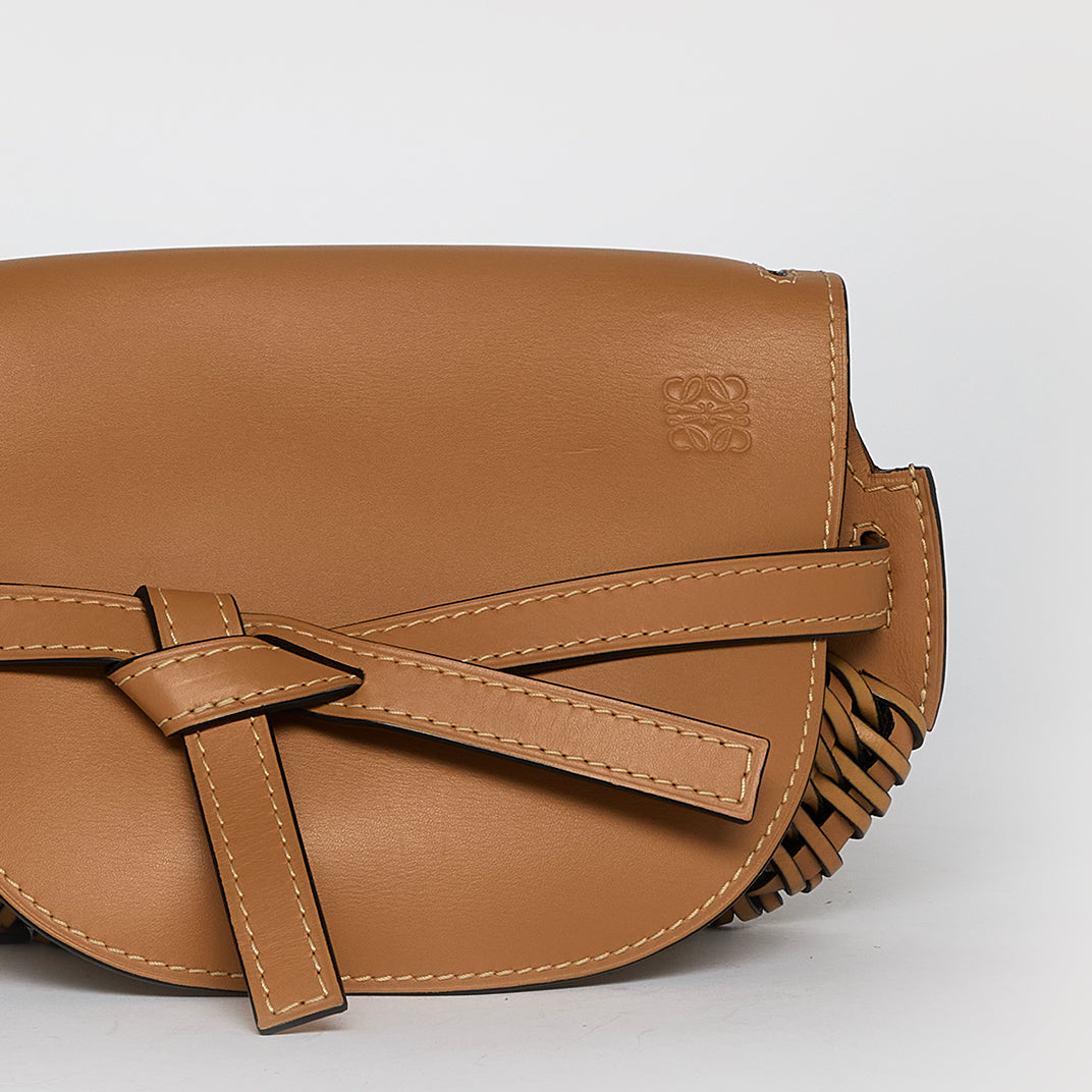 Small Woven Gate Crossbody Bag in Beige Leather