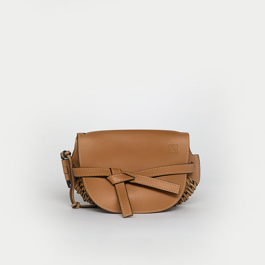 Woven Gate Small Crossbody Bag in Beige Leather