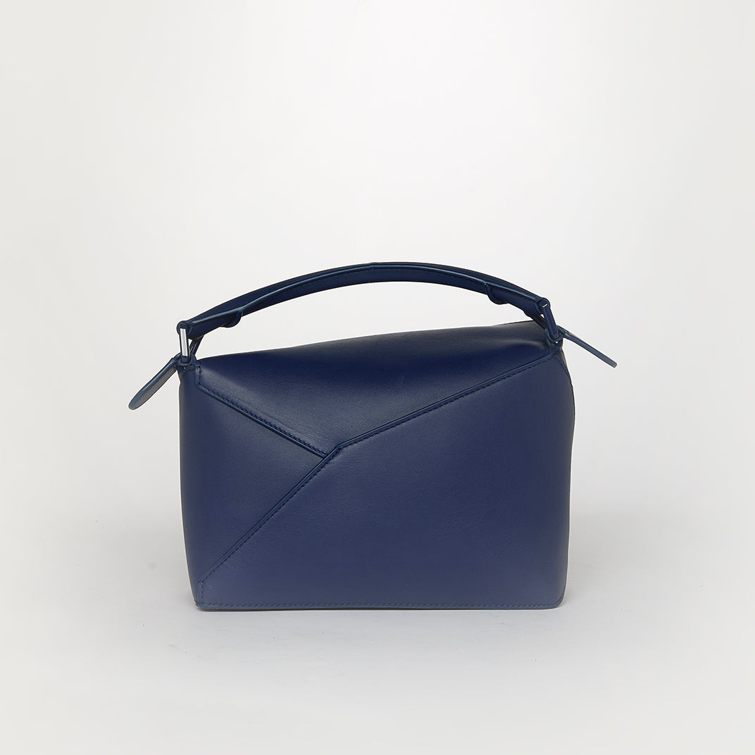 Puzzle Edge Small Leather Shoulder Bag in Blue