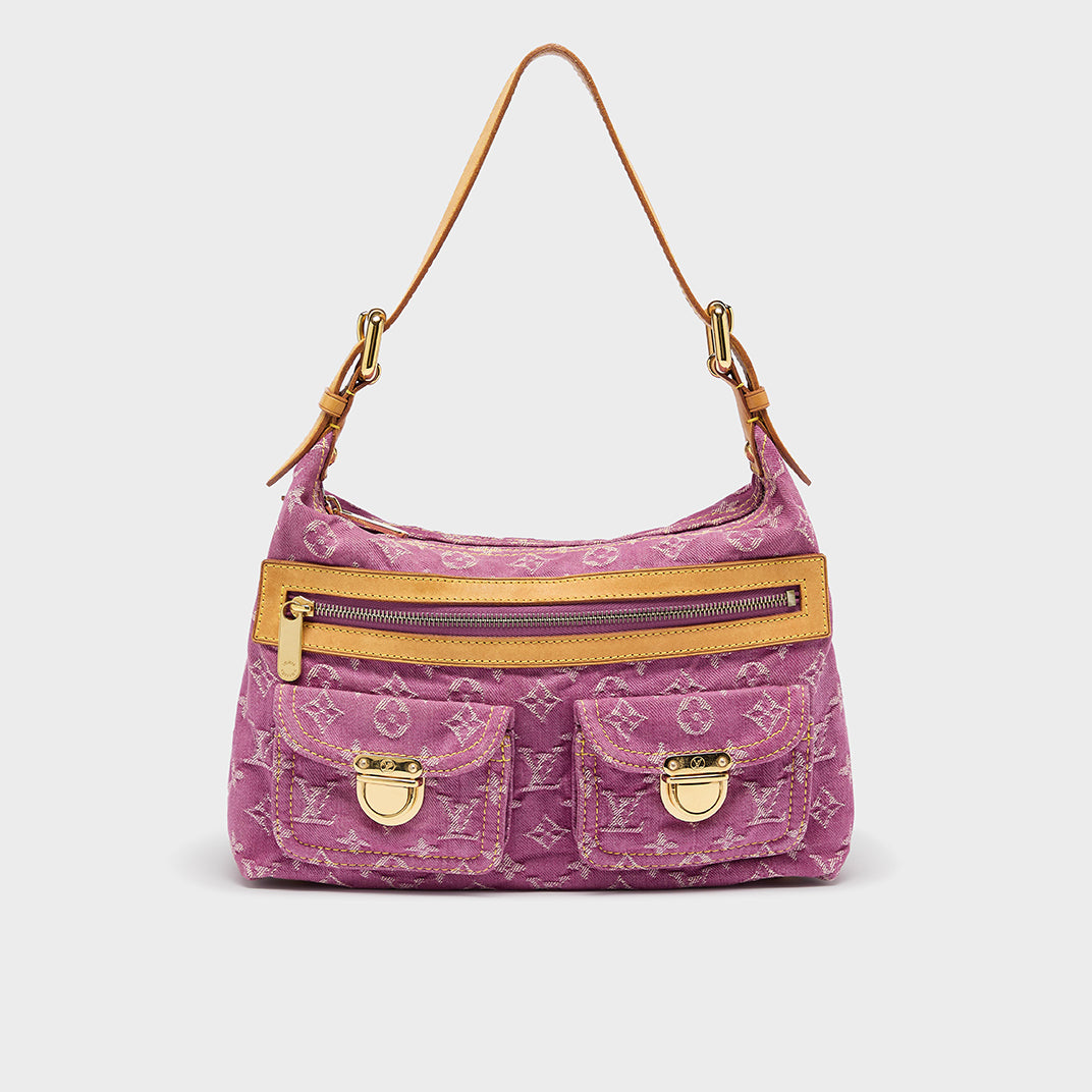 Monogram Denim Baggy PM Shoulder Bag in Pink