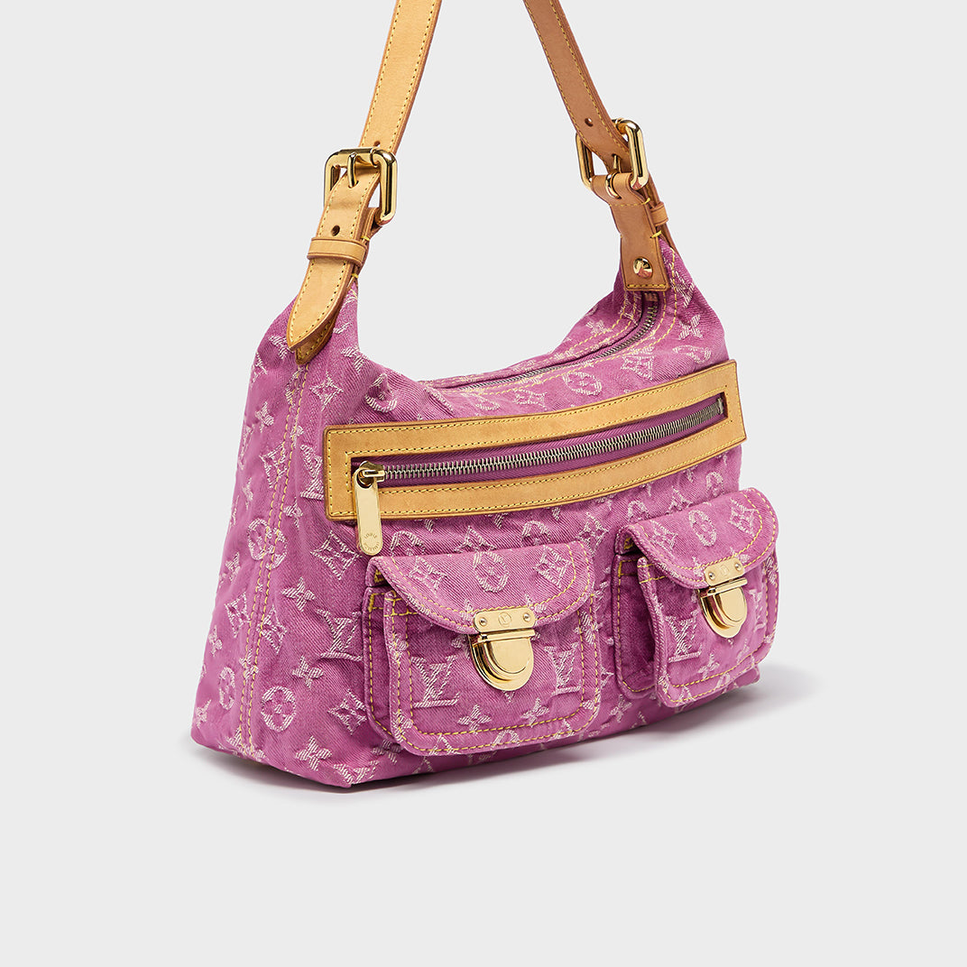 Monogram Denim Baggy PM Shoulder Bag in Pink