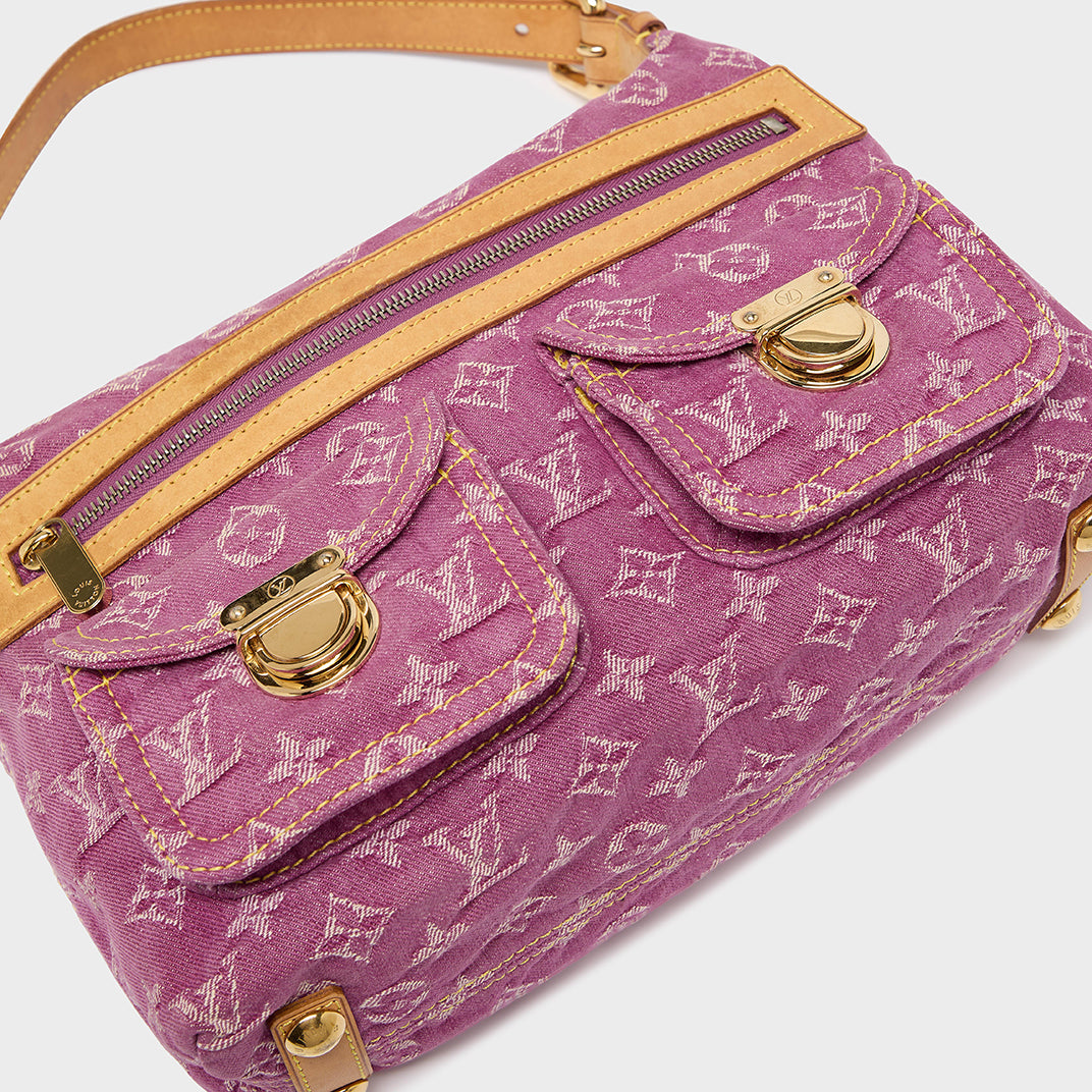 Monogram Denim Baggy PM Shoulder Bag in Pink